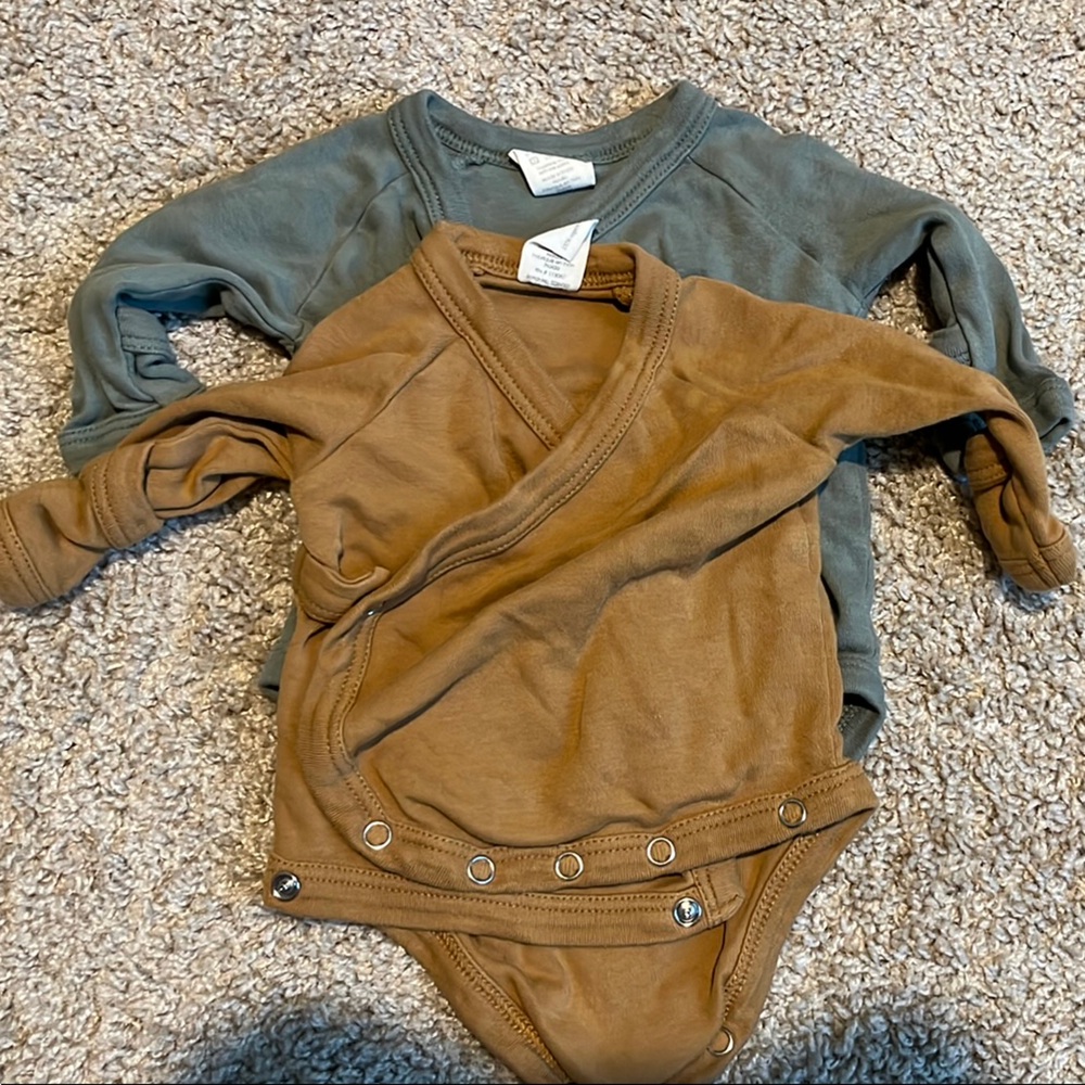 Kate Quinn Brown and Green baby onesies